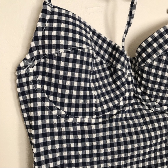 J.Crew Navy Blue Textured Seersucker Gingham One Piece Swimsuit Size 8 - Picture 5 of 15
